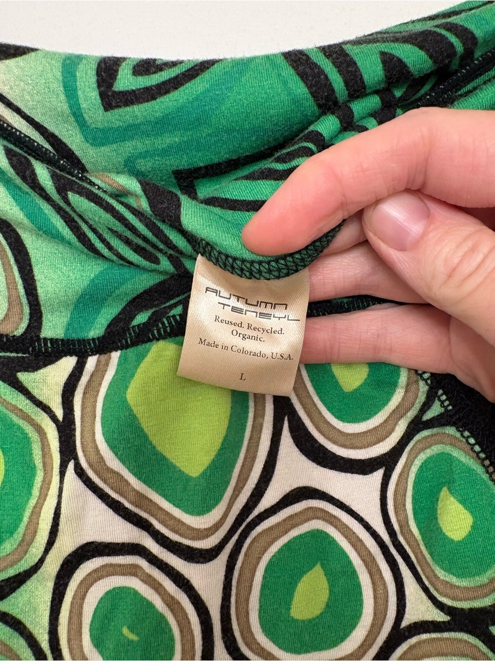 Autumn Teneyl 100% Modal Green Geometric Festival Skirt Patchwork Size Large - Picture 2 of 7
